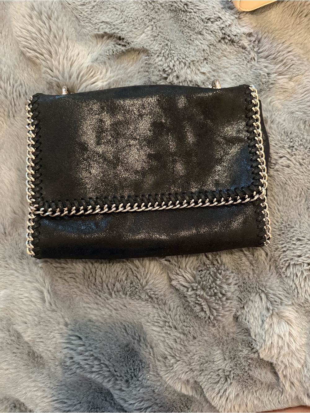 Shimmer Black Chain-Trim Crossbody Bag